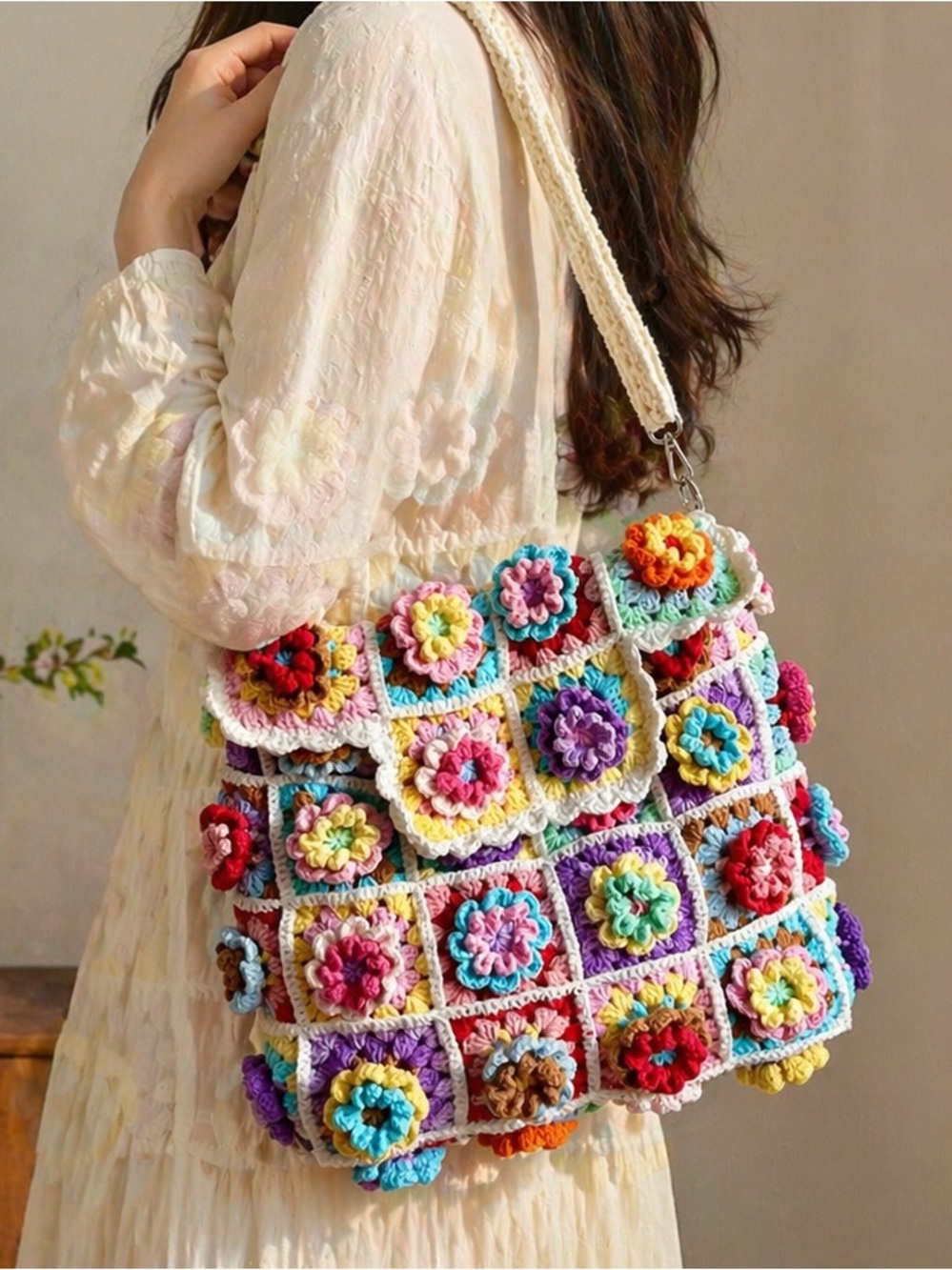 Handmade Crochet Tote Bag, Cottagecore Bag, Bohemian Shoulder Bag, crossbody bag